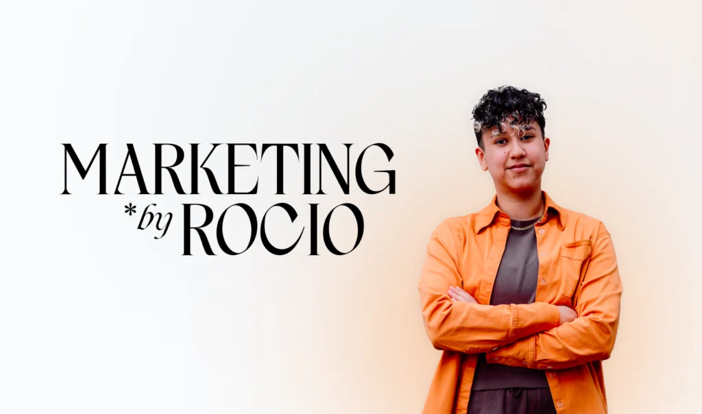 The words "Marketing by Rocio" next to a headshot of Rocio Sanchez