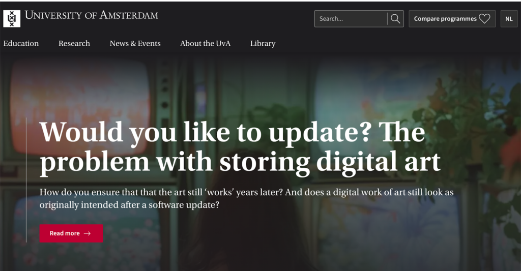 The University of Amsterdam homepage showing high-contrast content, with an easy-to-navigate menu.